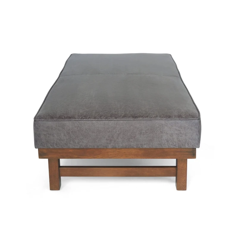 Versatile Faux Leather Cocktail Ottoman with Plush Cushion Top, Large Ottoman Coffee Table with Durable Construction, 48'' L x 27'' W x 15.5'' H, Grey