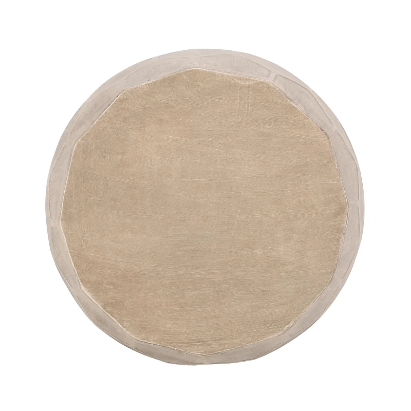 Outdoor Lightweight Concrete Side Table with Subtly Fluted Cylindrical Base, Cylindrical Accent Table with Soft Wave Edge, 14.5'' L x 14.5'' W x 19'' H, Natural