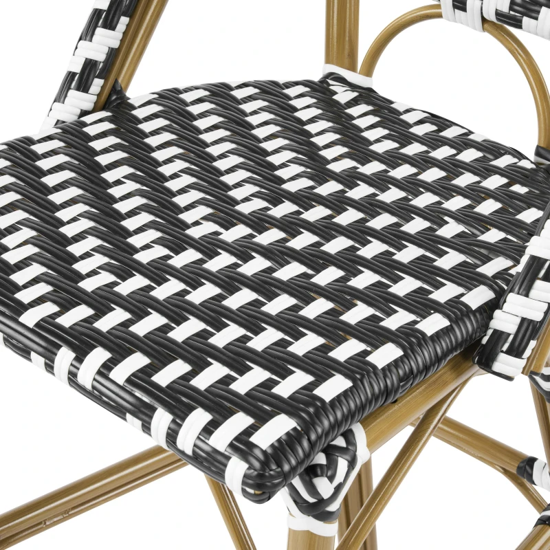 PE Rattan Bar Stools with Rust-Resistant Aluminum Frame, Set of 2 Bar Chairs with Durable Woven Wicker, 18'' L x 24.5'' W x 45.5'' H, White+Black