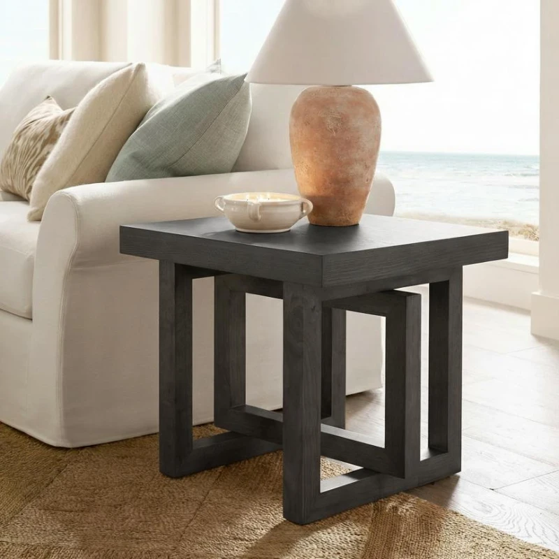 Solid Wood End Table with Non-Slip Feet and Compact Surface, Farmhouse Side Table for Small Spaces and Sofa Accent, 23.5'' L x 23.5'' W x 20.5'' H, Black