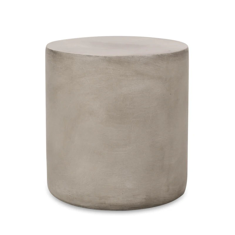 Outdoor Round Side Table with Lightweight Concrete, Patio Accent Table with Durable Smooth Finish, 15.5'' L x 15.5'' W x 16'' H, Light Grey