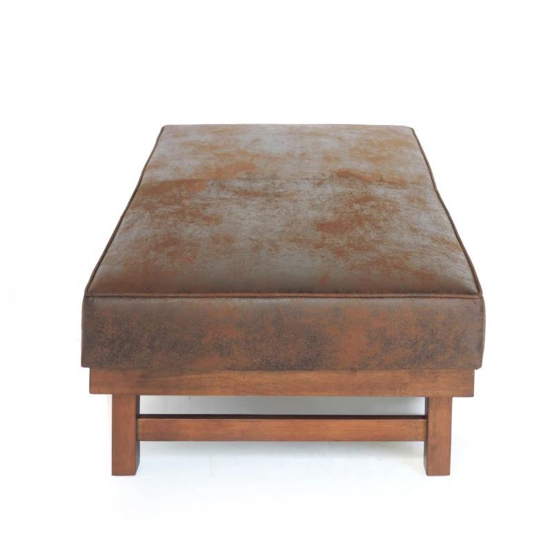 Large Square Ottoman Coffee Table with Upholstered Faux Leather, Versatile Multi‑Use Seating Table with Plush Cushion Top, 48'' L x 27'' W x 15.5'' H, Brown