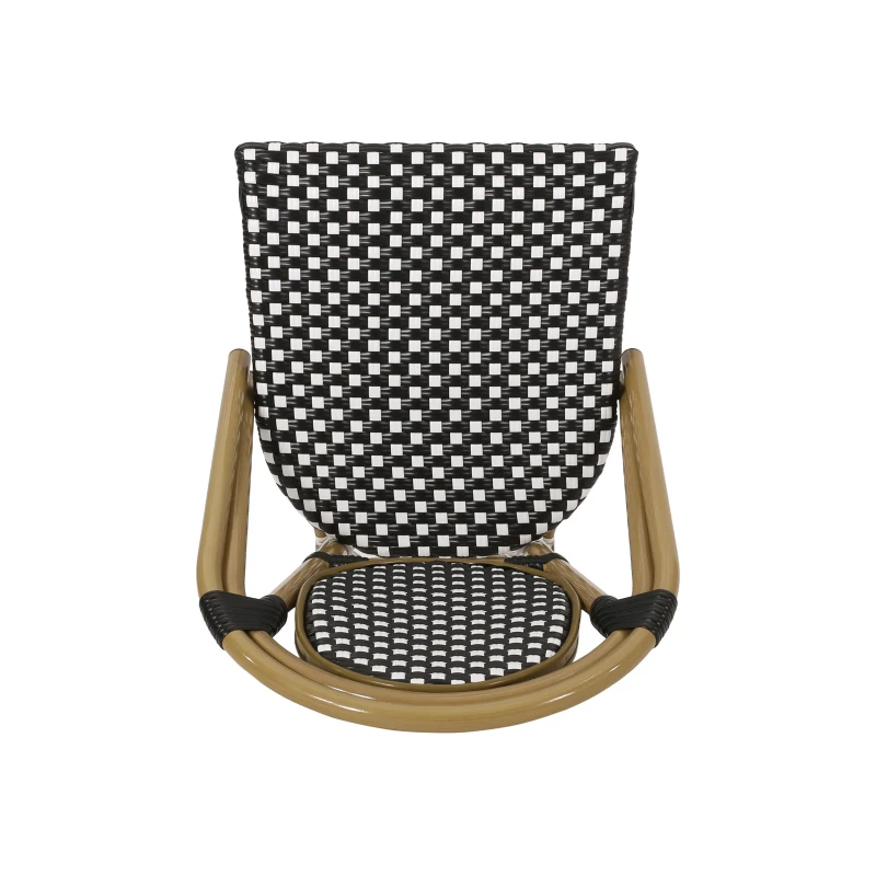 Weather-Resistant Dining Chairs with Lightweight Aluminum Frame, Set of 2 Bistro Chairs with Bamboo-Print Finish, 18.5'' L x 21.5'' W x 34.5'' H, White+Black