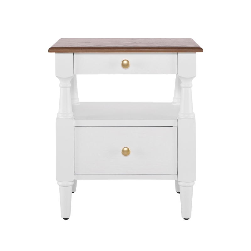Modern Wooden Nightstand with Drawers and Open Shelf, Solid Wood Bedside Table with Non-Slip Rubber Feet, 19'' L x 15'' W x 22.5'' H, Milk White