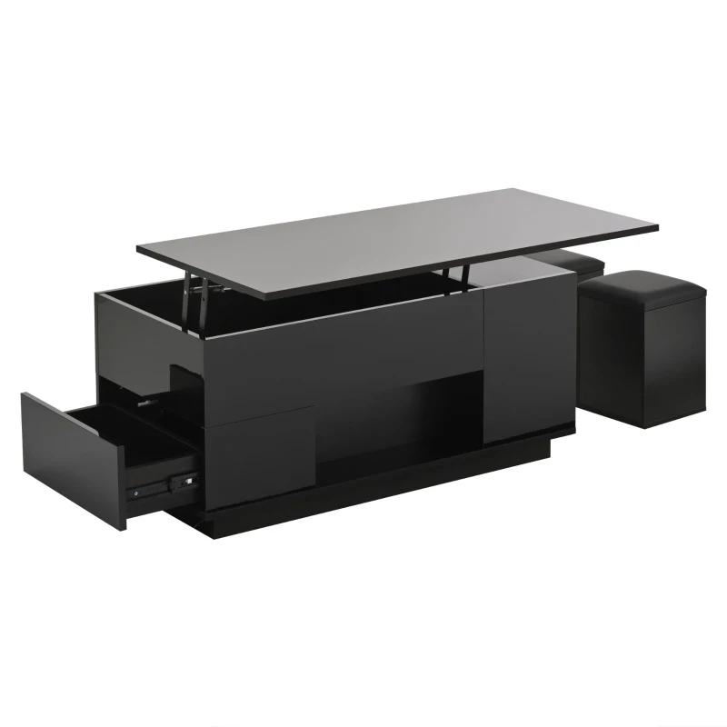4-in-1 Coffee Table with Height-Adjustable Hydraulic Lift, Versatile Center Table with 2 Soft-Close Drawers, 39.5" L x 19.5" W x 23" H, Black