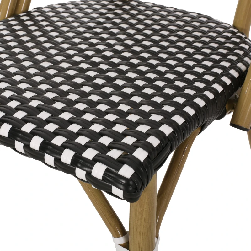 Weather-Resistant Dining Chairs with Lightweight Aluminum Frame, Set of 2 Bistro Chairs with Bamboo-Print Finish, 18.5'' L x 21.5'' W x 34.5'' H, White+Black
