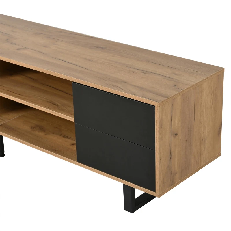 65-Inch Modern TV Stand with Geometric Diagonal Carved Door, Stylish TV Cabinet with Low-Profile Design, 65" L x 15.5" W x 19.5" H, Natural