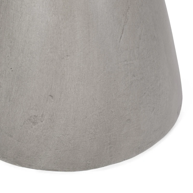 Outdoor Concrete Side Table with Subtly Fluted Cylindrical Base, Fluted Cylindrical Accent Table with Soft Wave Edge, 18'' L x 18'' W x 20.5'' H, Light Grey