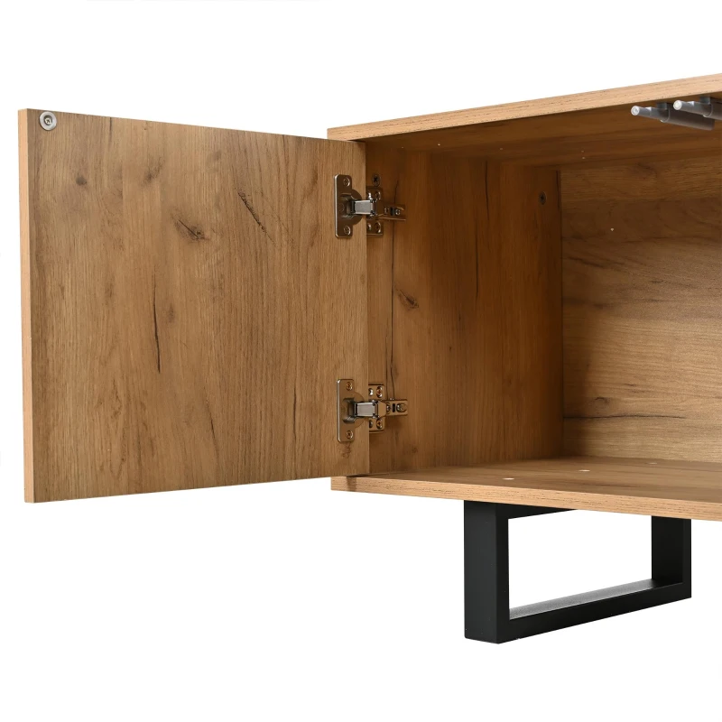 65-Inch Modern TV Stand with Geometric Diagonal Carved Door, Stylish TV Cabinet with Low-Profile Design, 65" L x 15.5" W x 19.5" H, Natural