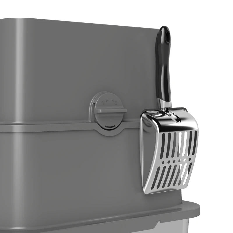 PawHut XL Stainless Steel Litter Box w/ 100° Flip Top, Scoop, Side Top Dual Entry, Odor Free, Easy Cleaning, Anti Leakage