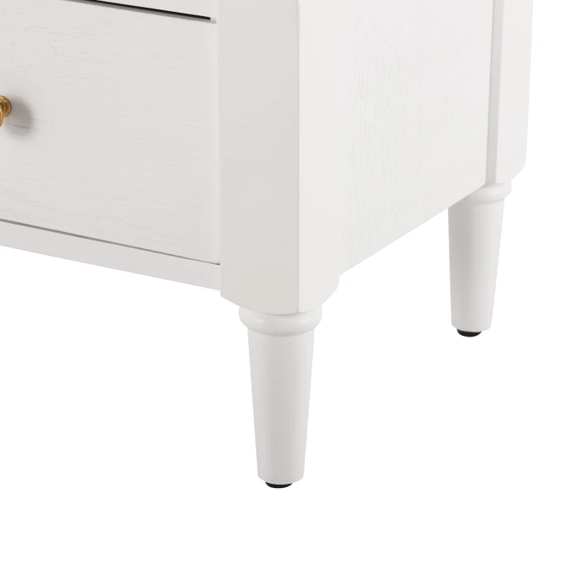 Modern Wooden Nightstand with Drawers and Open Shelf, Solid Wood Bedside Table with Non-Slip Rubber Feet, 19'' L x 15'' W x 22.5'' H, Milk White