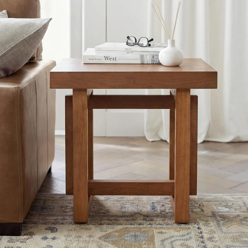 Solid Wood End Table with Sturdy Solid Wood Construction, Bedside Accent Table with Non-Slip Feet, 23.5'' L x 23.5'' W x 20.5'' H, Walnut