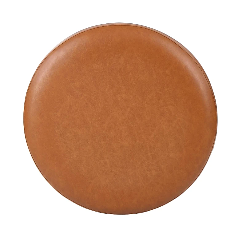 Round Storage Ottoman with Tufted Fabric Upholstery, Multi-Functional Coffee Table with Solid Wood Legs, 32'' L x 32'' W x 17.5'' H, Brown