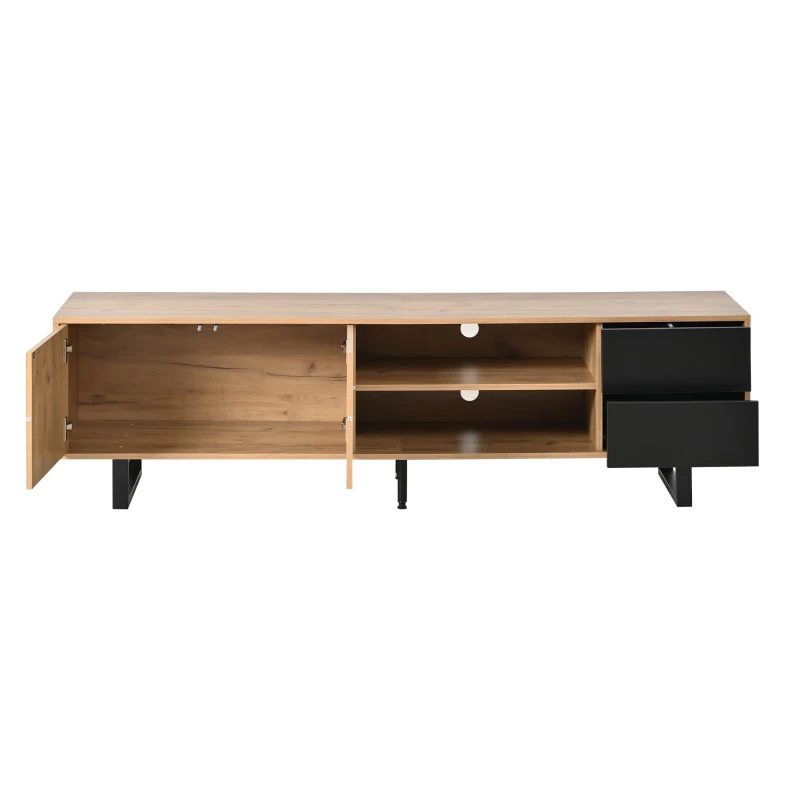 65-Inch Modern TV Stand with Geometric Diagonal Carved Door, Stylish TV Cabinet with Low-Profile Design, 65" L x 15.5" W x 19.5" H, Natural