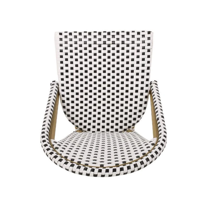 Outdoor Bistro Chairs with Rust-Resistant Aluminum frame, All-weather Flat-Wicker Seats with Bamboo-Print Finish, 19'' L x 21.5'' W x 35'' H, Black+White