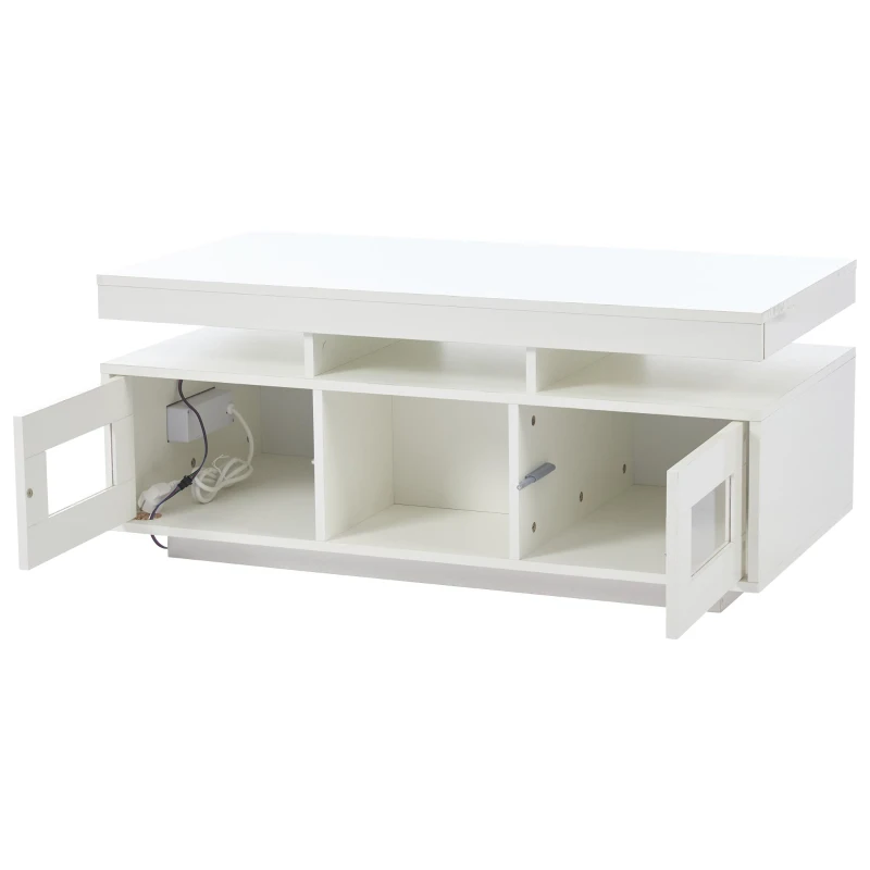 High Gloss Coffee Table with App-Controlled LED Light Strip, Functional Center Table with 2 Soft-Close Acrylic Cabinets, 39.5" L x 19.5" W x 17" H, White