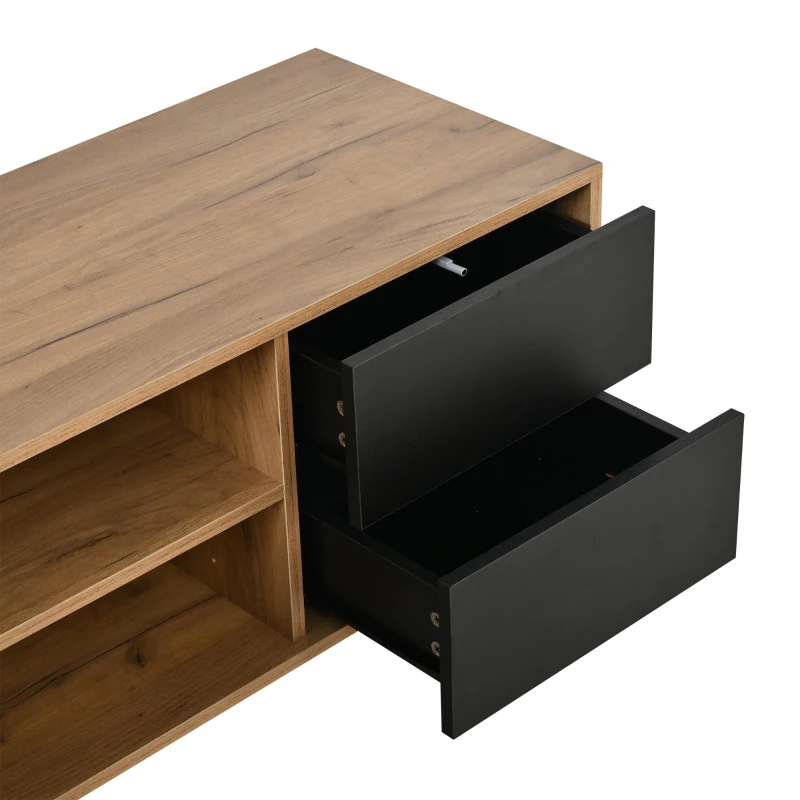 65-Inch Modern TV Stand with Geometric Diagonal Carved Door, Stylish TV Cabinet with Low-Profile Design, 65" L x 15.5" W x 19.5" H, Natural