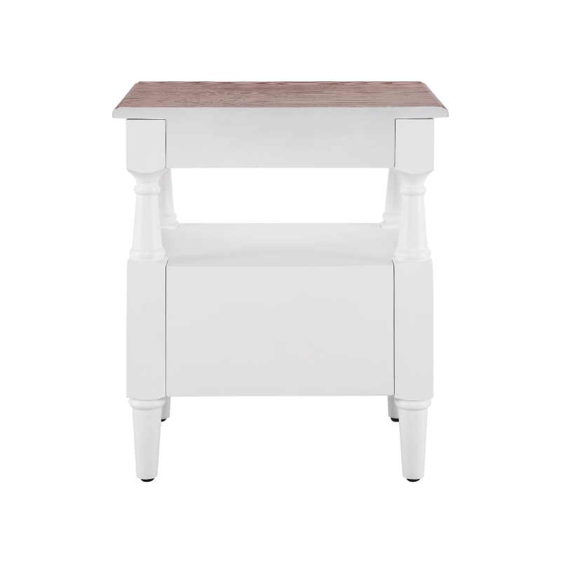 Modern Wooden Nightstand with Drawers and Open Shelf, Solid Wood Bedside Table with Non-Slip Rubber Feet, 19'' L x 15'' W x 22.5'' H, Milk White