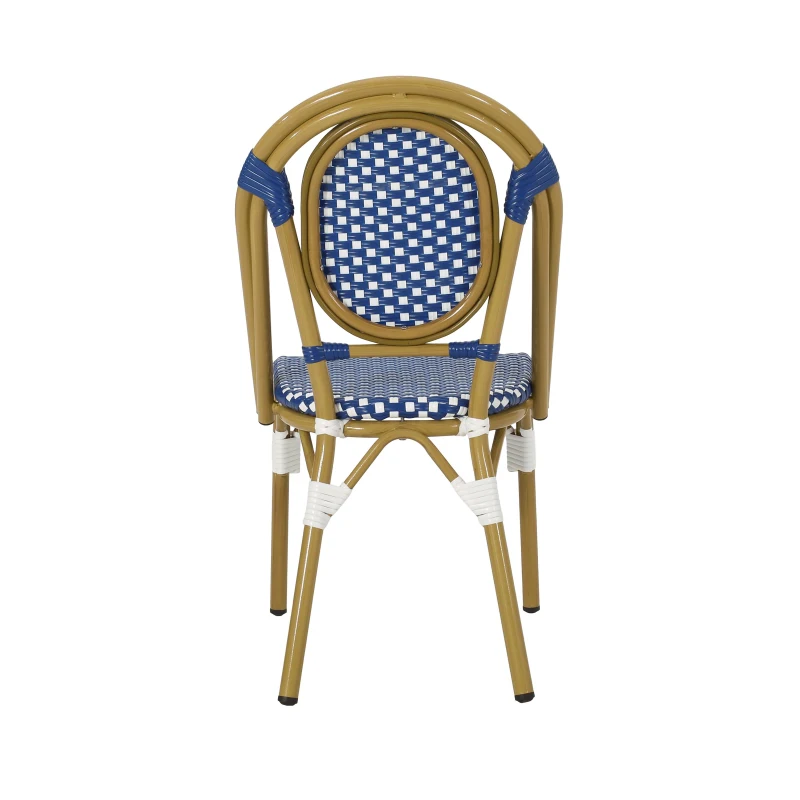 Outdoor Bistro Chairs with Rust-Resistant Aluminium Frame, Flat-Wicker Armless Seats with Polyethylene Rattan, 18.5'' L x 21.5'' W x 34.5'' H, White+Blue