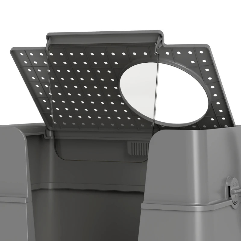 PawHut XL Stainless Steel Litter Box w/ 100° Flip Top, Scoop, Side Top Dual Entry, Odor Free, Easy Cleaning, Anti Leakage