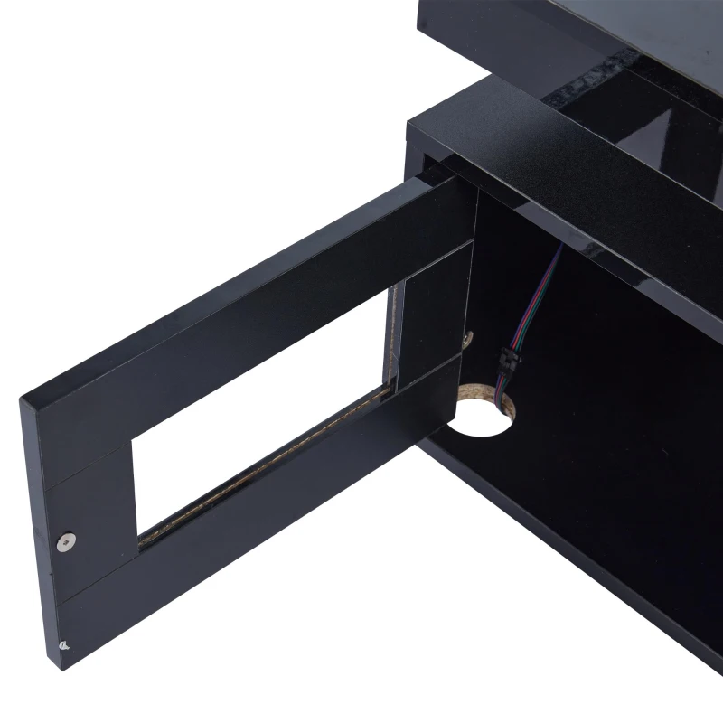 High Gloss Coffee Table with App-Controlled LED Light Strip, Functional Center Table with 2 Soft-Close Acrylic Cabinets, 39.5" L x 19.5" W x 17" H, Black