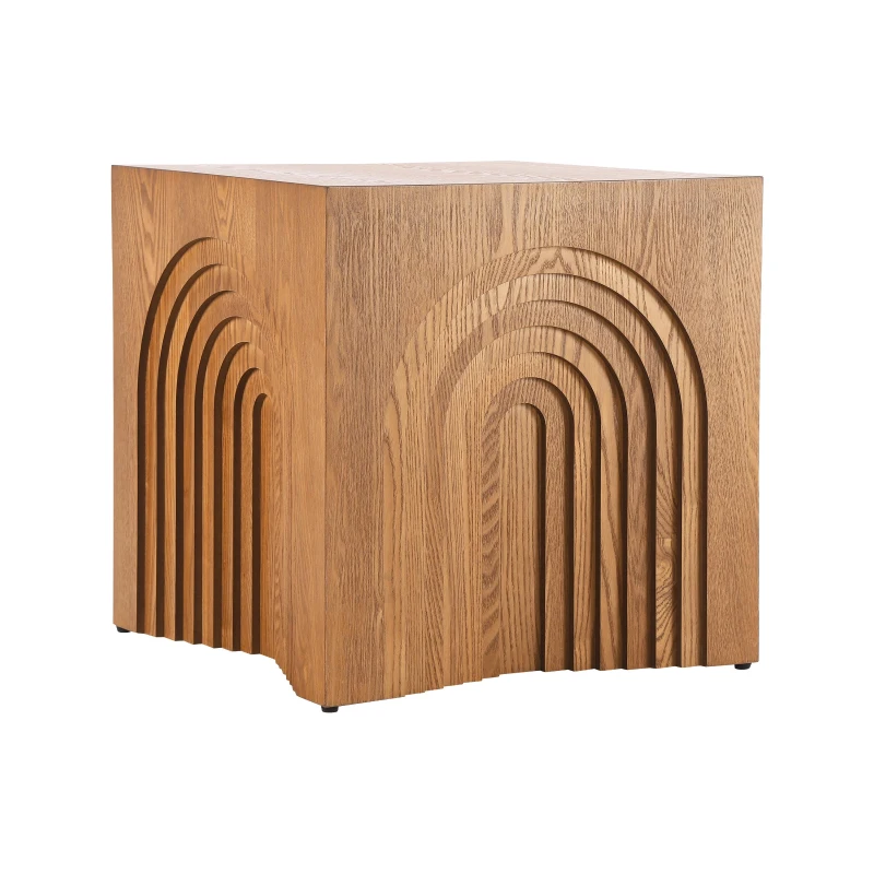 Farmhouse End Table with Rubber Floor-Protecting Pads, Accent Coffee Table for Living Room or Bedroom, 19'' L x 19'' W x 19'' H, Natural + Light Brown