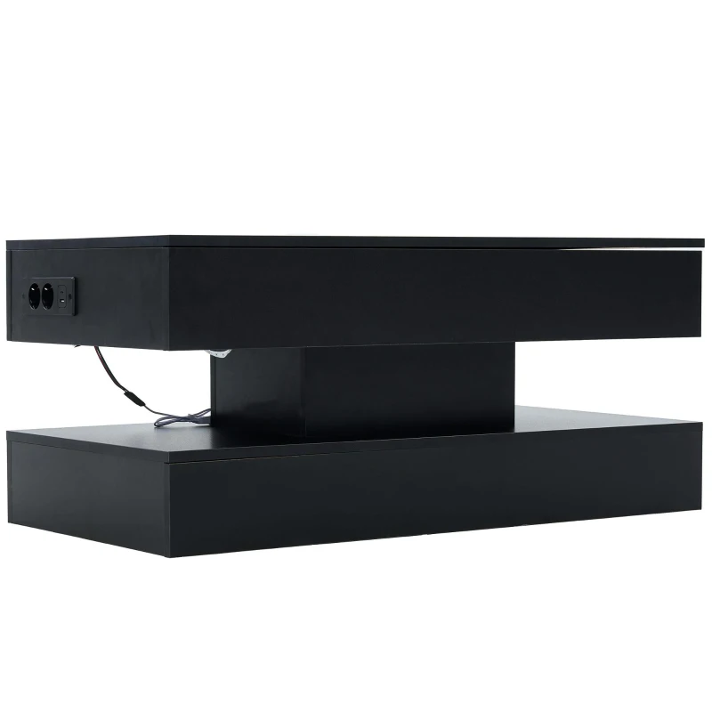 Modern Lift-Up Coffee Table with Bluetooth App-Controlled RGB Lights, Functional Center Table with Hidden Storage, 39.5" L x 19.5" W x 22" H, Black
