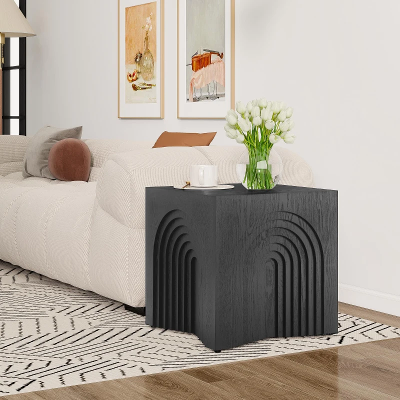 Wooden End Table with Spacious Top and Rubber Pads, No-Assembly Small Side Table for Small Spaces and Bedroom, 19'' L x 19'' W x 19'' H, Black