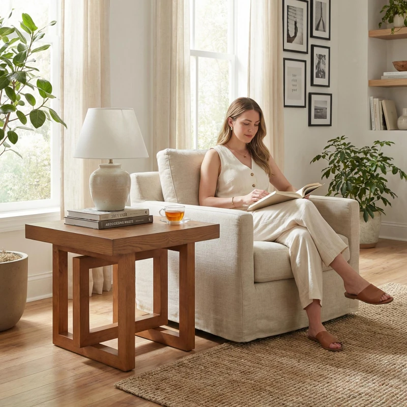 Solid Wood End Table with Sturdy Solid Wood Construction, Bedside Accent Table with Non-Slip Feet, 23.5'' L x 23.5'' W x 20.5'' H, Walnut