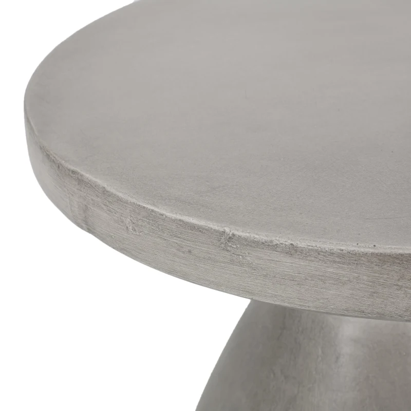 Outdoor Concrete Side Table with Subtly Fluted Cylindrical Base, Fluted Cylindrical Accent Table with Soft Wave Edge, 18'' L x 18'' W x 20.5'' H, Light Grey