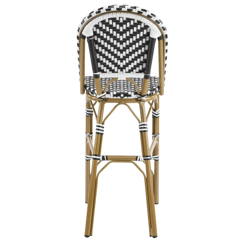 Outdoor Bar Stools Set with Lightweight Aluminium Frame, Woven Counter Chairs with Durable PE Rattan Weave, 18'' L x 24.5'' W x 45.5'' H, White+Black
