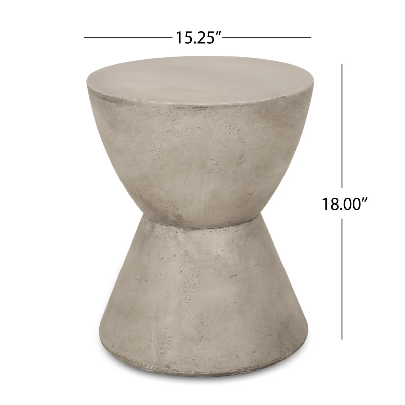 Outdoor Side Table with Highly Durable Structure, Lightweight Accent Table with Concrete Construction, 15'' L x 15'' W x 19'' H, Light Grey