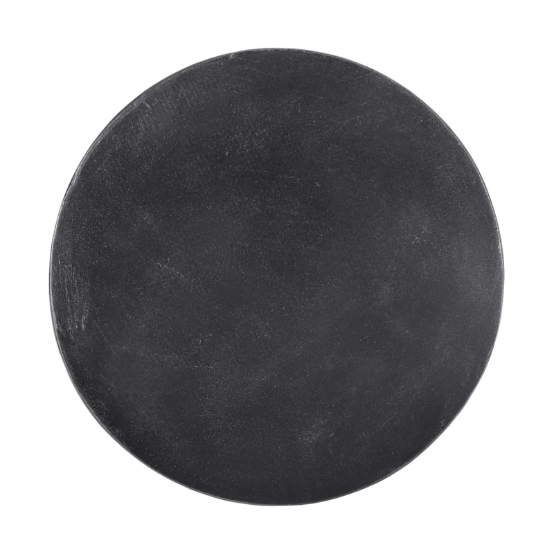 Outdoor Lightweight Concrete Side Table with Fluted Cylindrical Base, Modern Accent Table with Soft Wave Edge, 15.5'' L x 15.5'' W x 16'' H, Matte Black