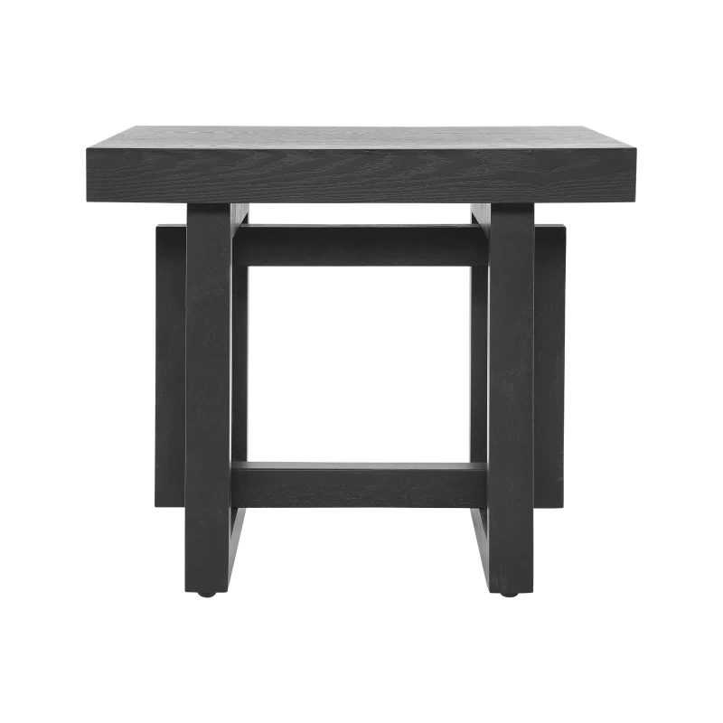 Solid Wood End Table with Non-Slip Feet and Compact Surface, Farmhouse Side Table for Small Spaces and Sofa Accent, 23.5'' L x 23.5'' W x 20.5'' H, Black