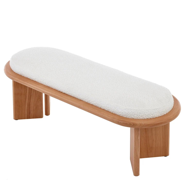 Solid Wood End-of-Bed Bench with High-Resilience Foam, Space-Saving Hallway Seating with Solid Wood Frame, 47'' L x 17.5'' W x 17'' H, Natural Wood