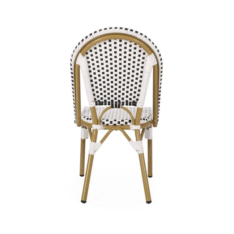 Outdoor Bistro Chairs with Rust-Resistant Aluminum frame, All-weather Flat-Wicker Seats with Bamboo-Print Finish, 19'' L x 21.5'' W x 35'' H, Black+White