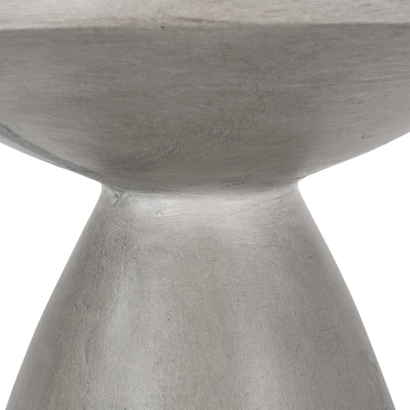 Outdoor Concrete Side Table with Subtly Fluted Cylindrical Base, Fluted Cylindrical Accent Table with Soft Wave Edge, 18'' L x 18'' W x 20.5'' H, Light Grey