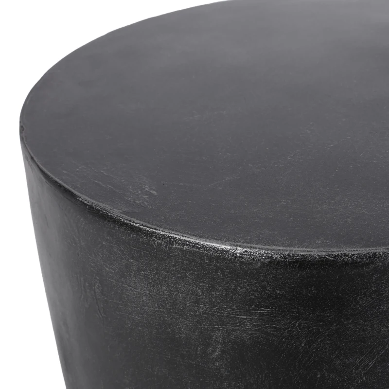Outdoor Lightweight Concrete Side Table with Fluted Cylindrical Base, Modern Accent Table with Soft Wave Edge, 15.5'' L x 15.5'' W x 16'' H, Matte Black
