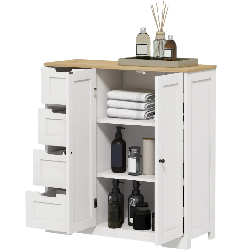 HOMCOM Freestanding Bathroom Floor Cabinet, Modern Bathroom Cabinet with Adjustable Shelf, 4 Drawers and 2 Doors, White