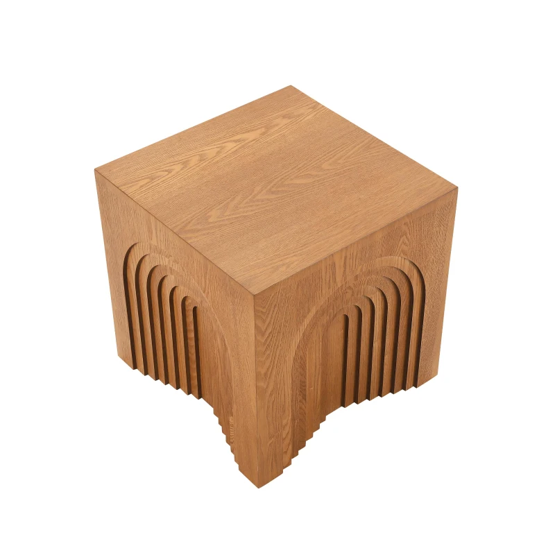 Farmhouse End Table with Rubber Floor-Protecting Pads, Accent Coffee Table for Living Room or Bedroom, 19'' L x 19'' W x 19'' H, Natural + Light Brown