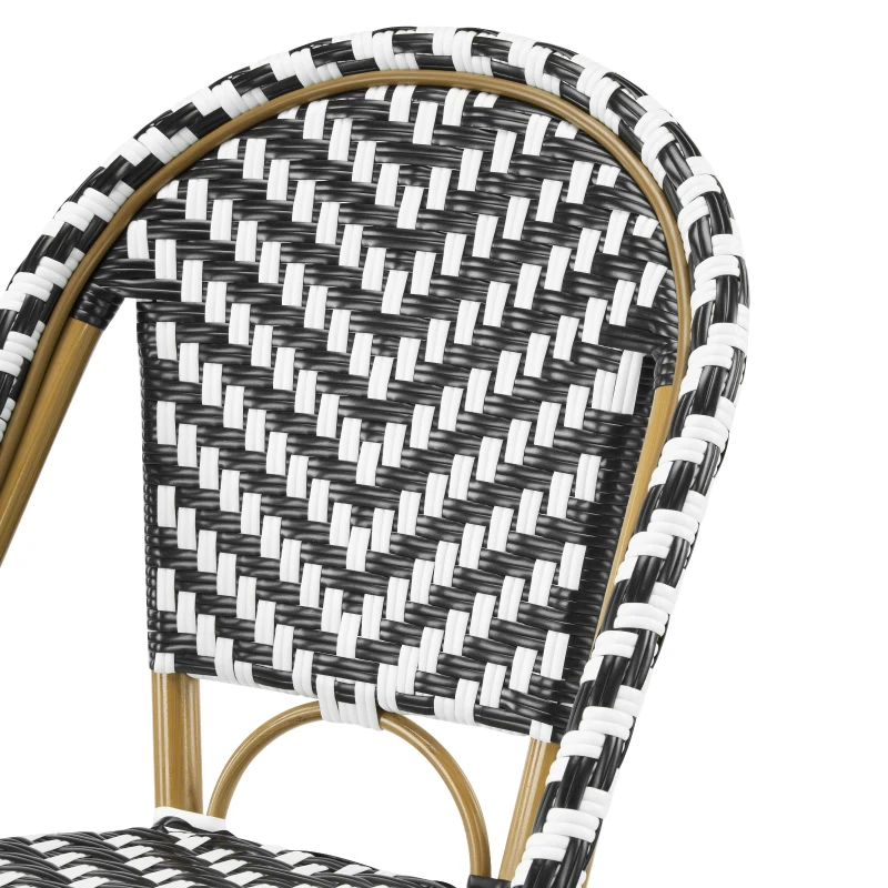 Outdoor Bar Stools Set with Lightweight Aluminium Frame, Woven Counter Chairs with Durable PE Rattan Weave, 18'' L x 24.5'' W x 45.5'' H, White+Black