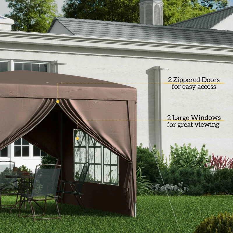 Outsunny 10'x10' Outdoor Pop Up Party Tent Wedding Gazebo Canopy with Carrying Bag (Coffee)