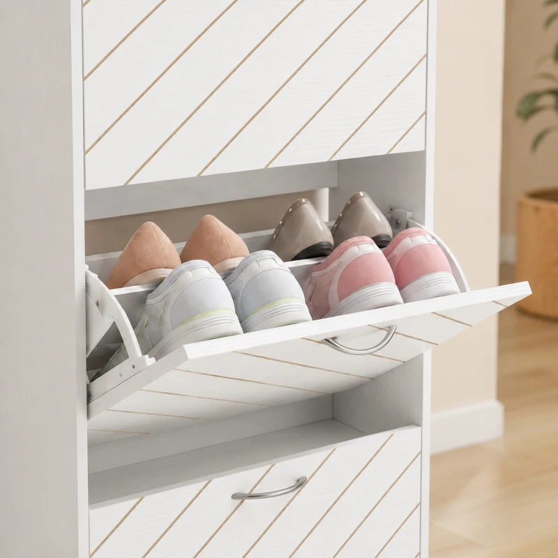 HOMCOM Shoe Storage Cabinet with 3 Flip Drawers, Narrow and Slim, 9-12 Pair of Shoes Organizer for Hallway, Entryway, White