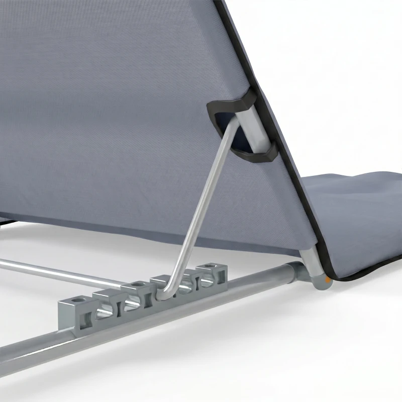 Outsunny 2 Pieces Beach Lounge Chair, Outdoor Folding Chaise Lounge Set w/ Pillow for Sunbath, Snap, Grey