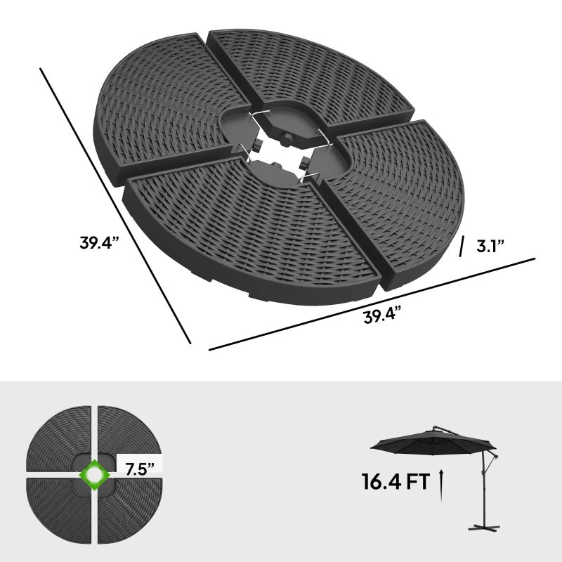 Outsunny HDPE Material Patio Umbrella Base Weights Sand Filled up to 150 Lb. for Any Offset Umbrella Base | 4-Piece, Water or Sand Filled, All-Weather, Black (Round)