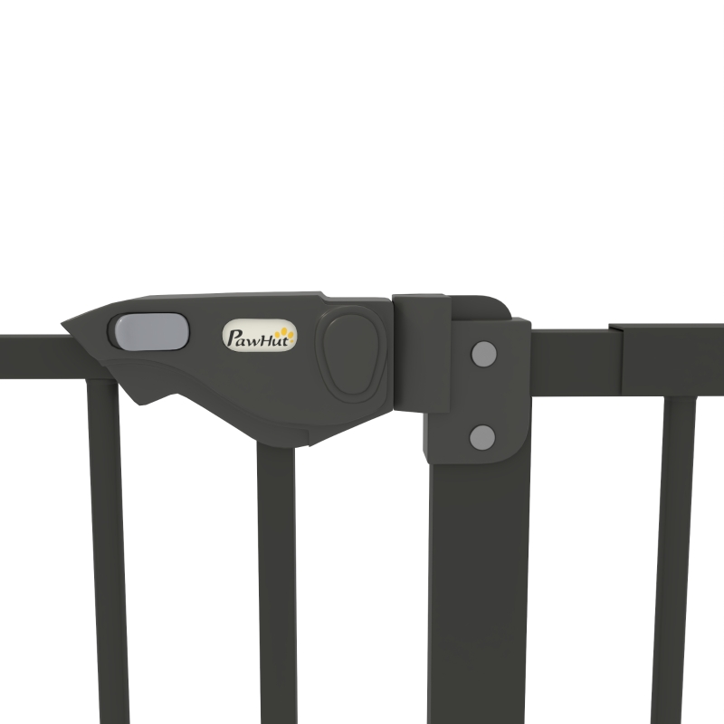 PawHut 29"-58" Wide Pet Gate with Door Dog Gate and Barrier Indoor for Stairs Includes 7", 8", 12" Extensions Kit, 30 Inch Tall Pressure-Mounted Safety Gate, Black