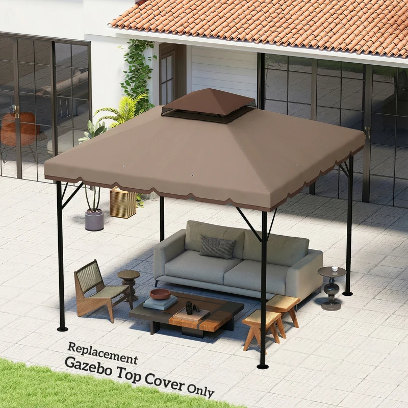 Outsunny 10' x 10' Gazebo Canopy Replacement, Double-Tier Outdoor Gazebo Cover Top Roof, TOP ONLY, Khaki/Brown