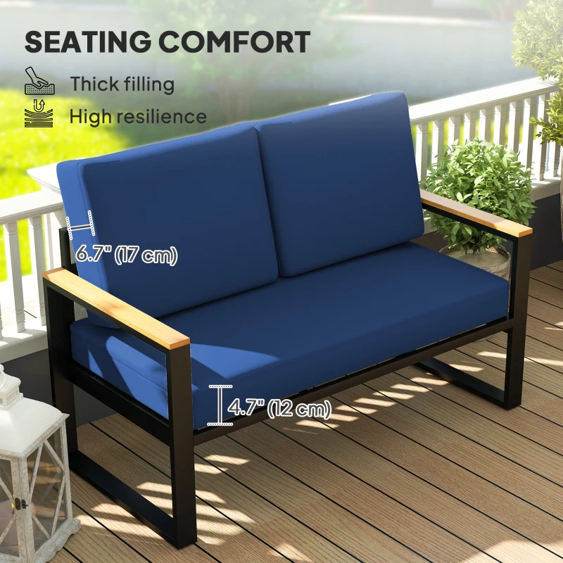 Outsunny 2 Seater 5" Thick Outdoor Seat Cushions with 7" Backrest, Loveseat Outdoor Furniture Cushions, Navy Blue