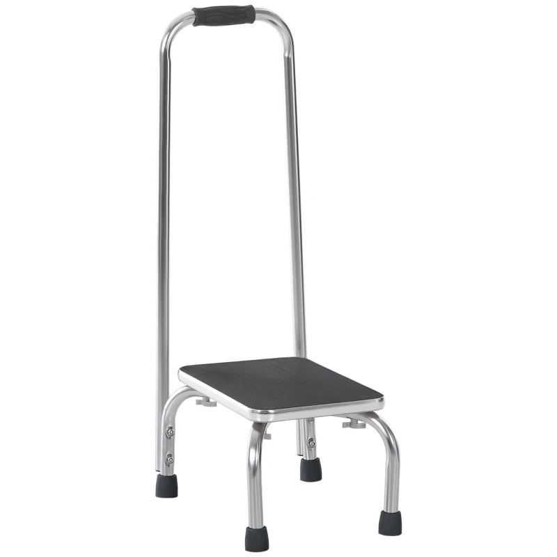HOMCOM Step Stool with Handle for Adults and Seniors, Heavy Duty Metal Foot Step Stool for Elderly, Portable Stool with Anti-slip Design