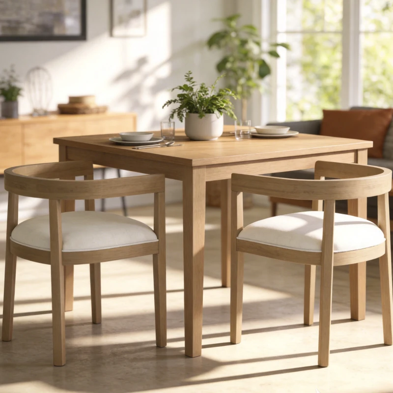 Set of 2 Contemporary Dining Arm Chairs with Rubberwood Frame, Chair Set Perfect for Dining Room, 22.5'' L x 22.5'' W x 27.5'' H, Beige
